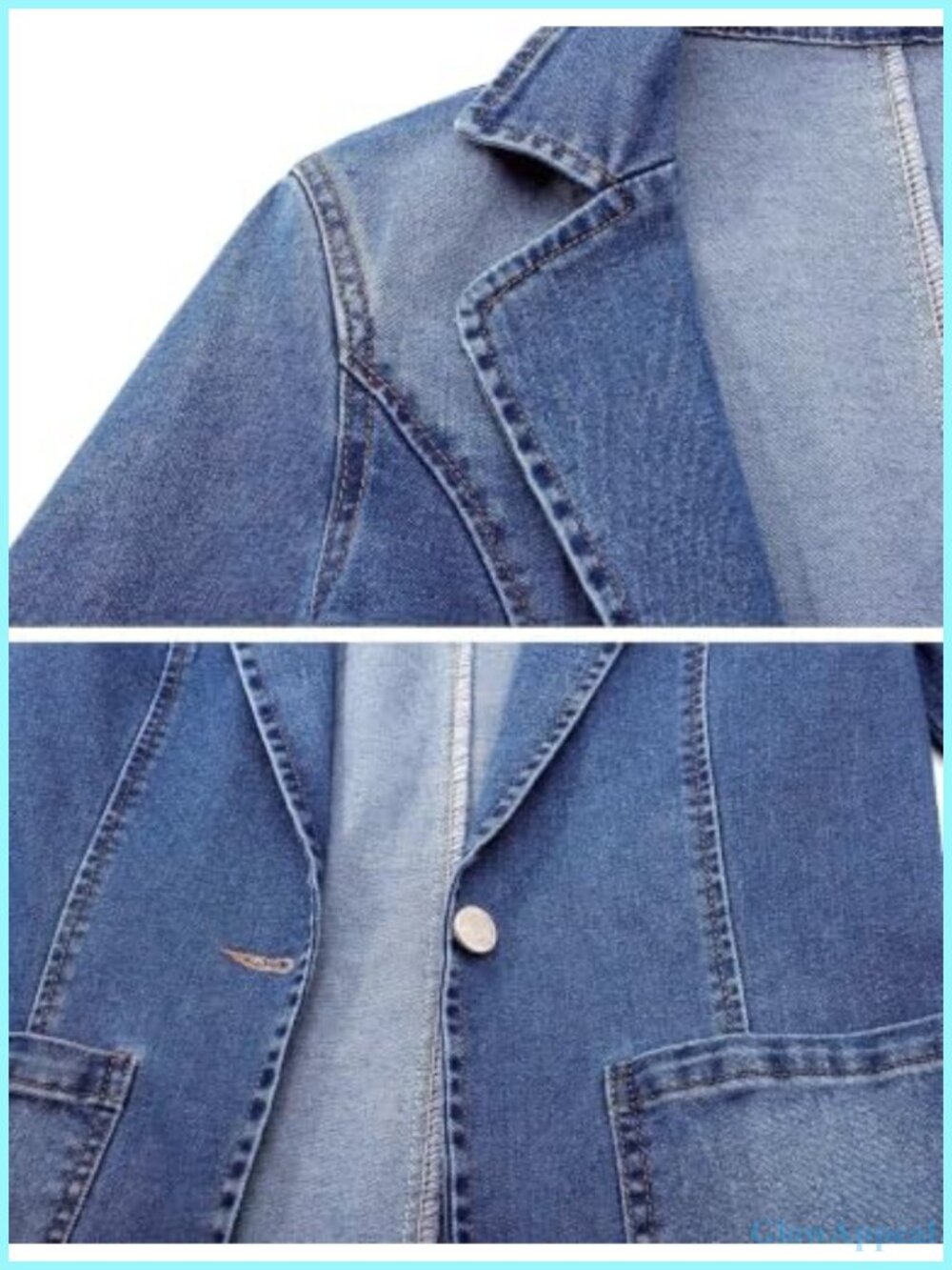 Women's Denim Blazer Notched Lapel One Button Long Sleeve Slim Fit Jean Jacket - Picture 5 of 5